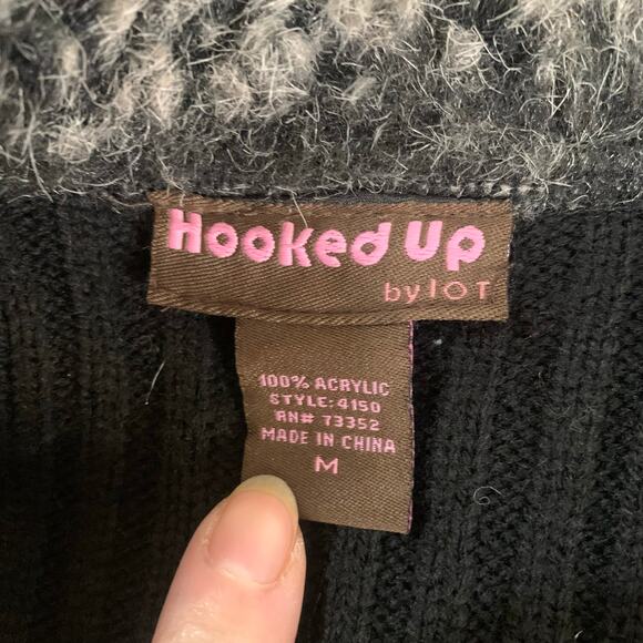 Vintage 90s Y2K Size M Faux Fur Collar Ribbed Kni Cardigan Sweater Black Winter - Picture 9 of 9